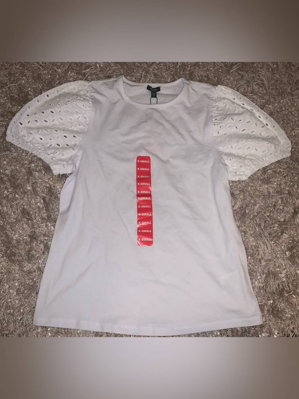 Express White Crewneck Basic Tee with Eyelet puff sleeves size XS NWT